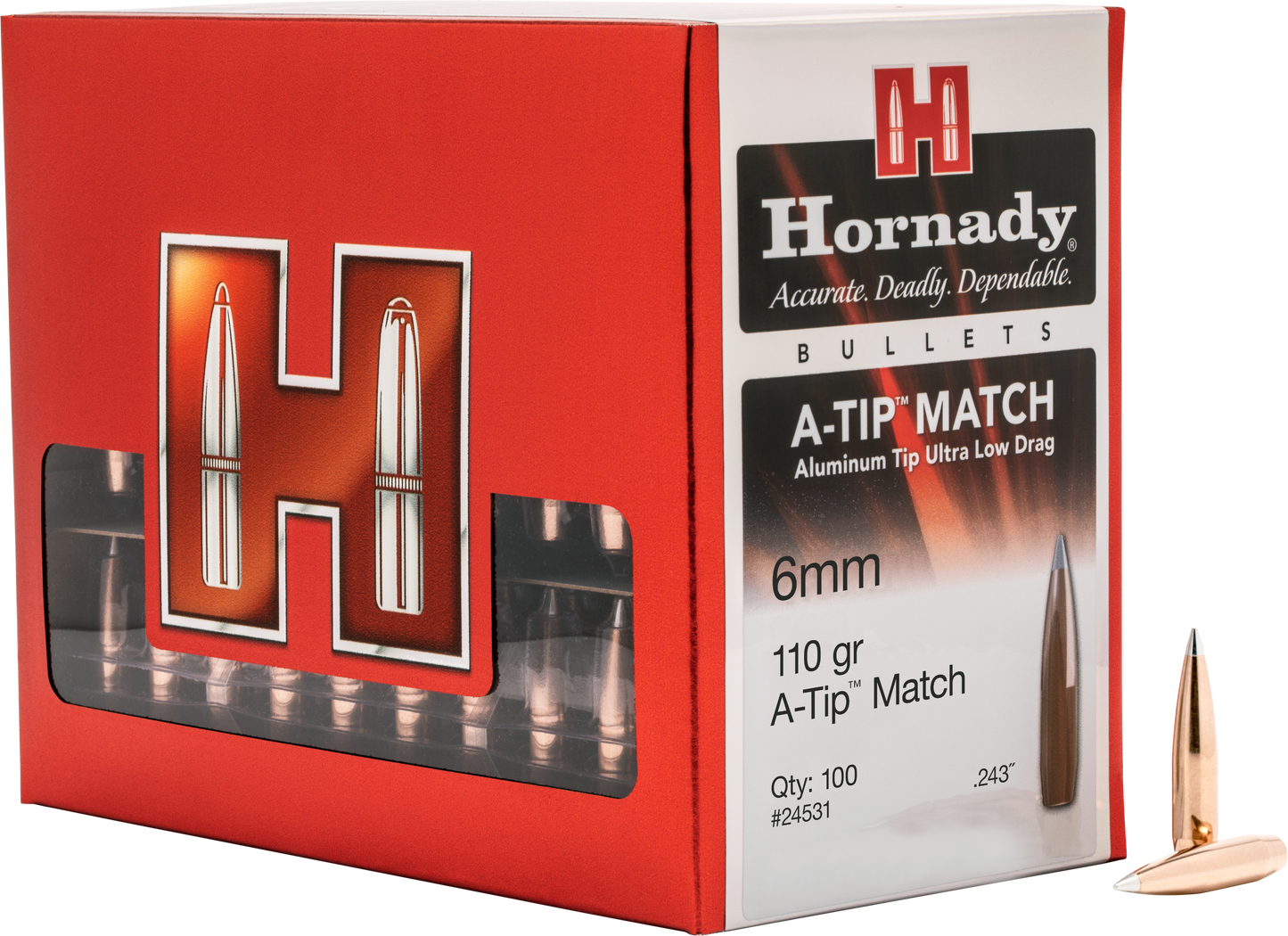 Hornady A-tip, Horn 24531  Bull 6mm .243 110 A-tip Match   100/10