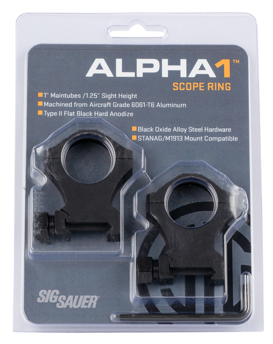 Sig Sauer Electro-optics Alpha1 Hunting, Sig Soa10022  Alpha1 Rings 1in  E-hi Alum Mat Blk