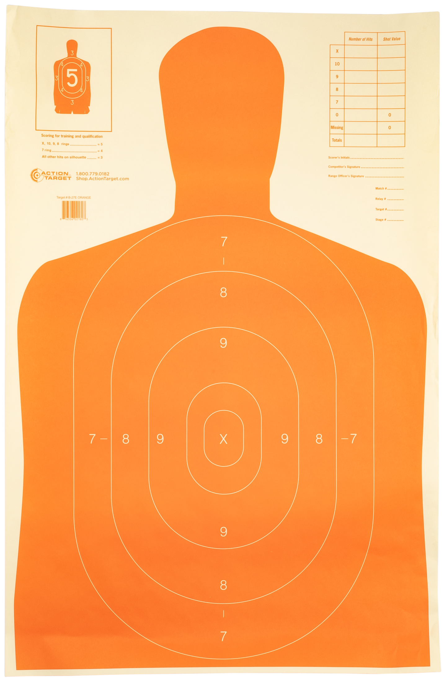 Action Target Inc Qualification, Action B-27e Orange     Targets             100 Bx