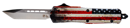 Templar Knife Wood Us Flag, Temp Swus232  Small Wood Us Flag Tanto 440c Silver