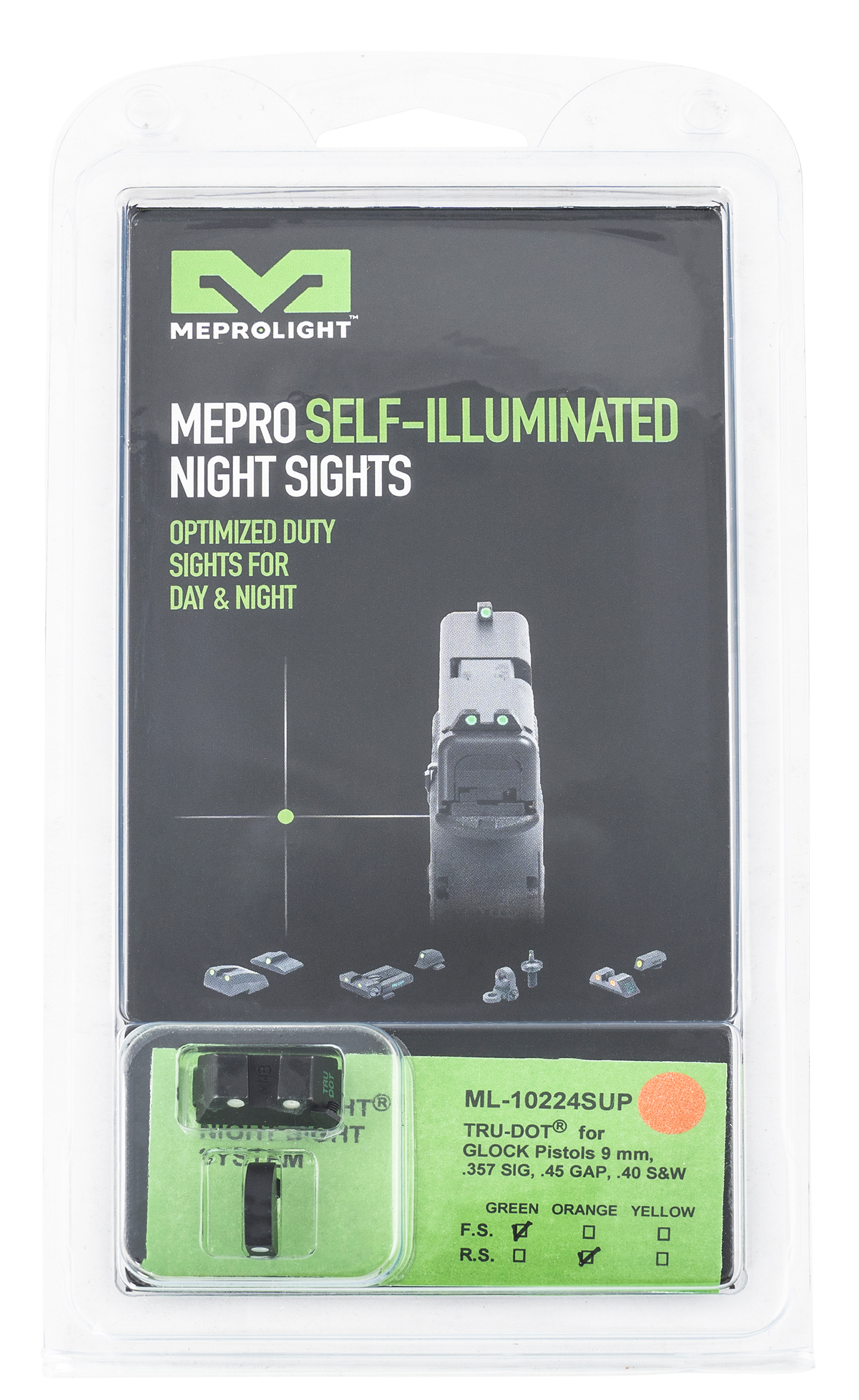 Mepro Usa Llc Mepro Tru-dot Fixed Sights, Mepro 102243391  Trudot Glock 9/357/40    Grn/org