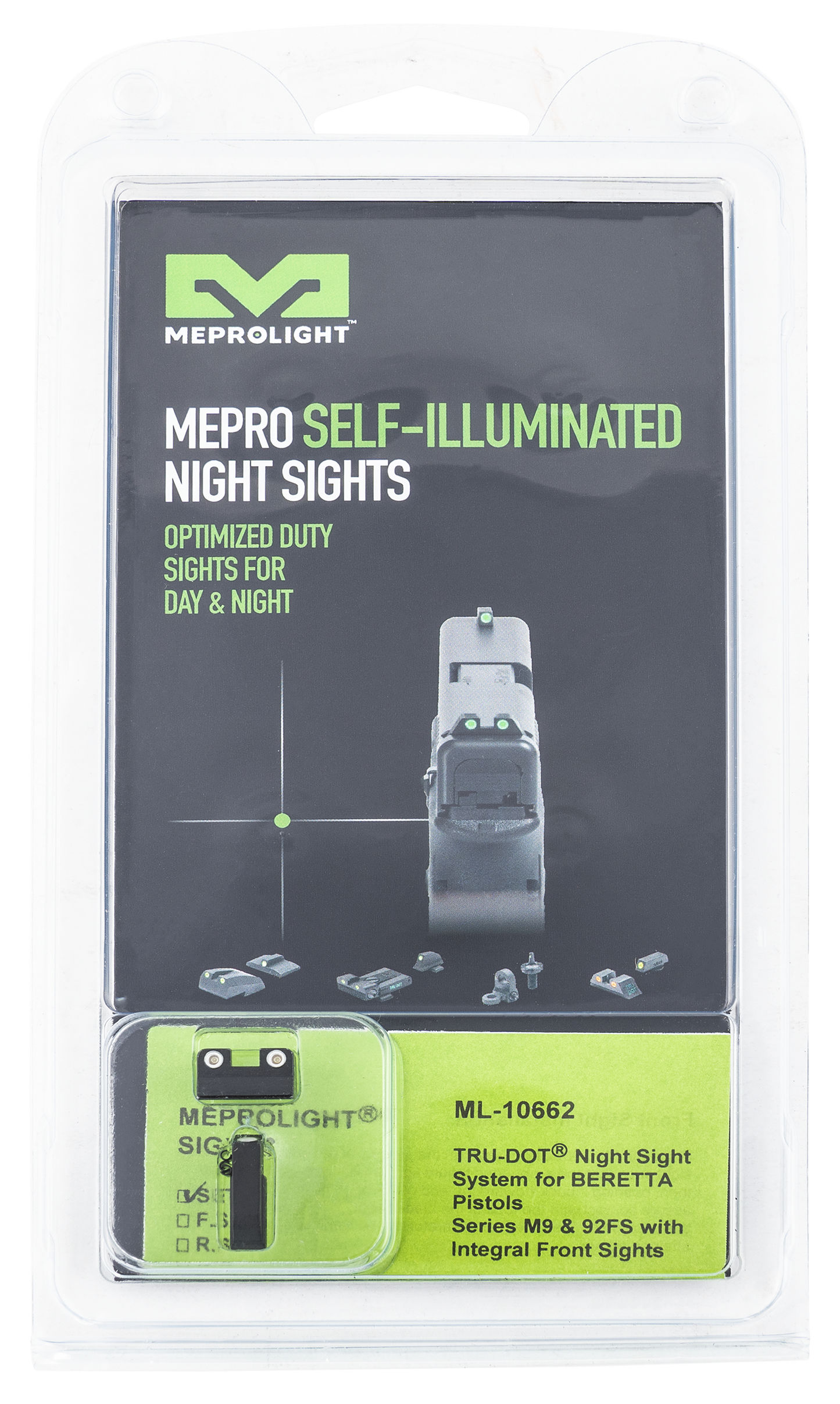 Mepro Usa Llc Mepro Tru-dot Fixed Sights, Mepro 106623101  Trudot Beretta M9/m92    Grn/grn
