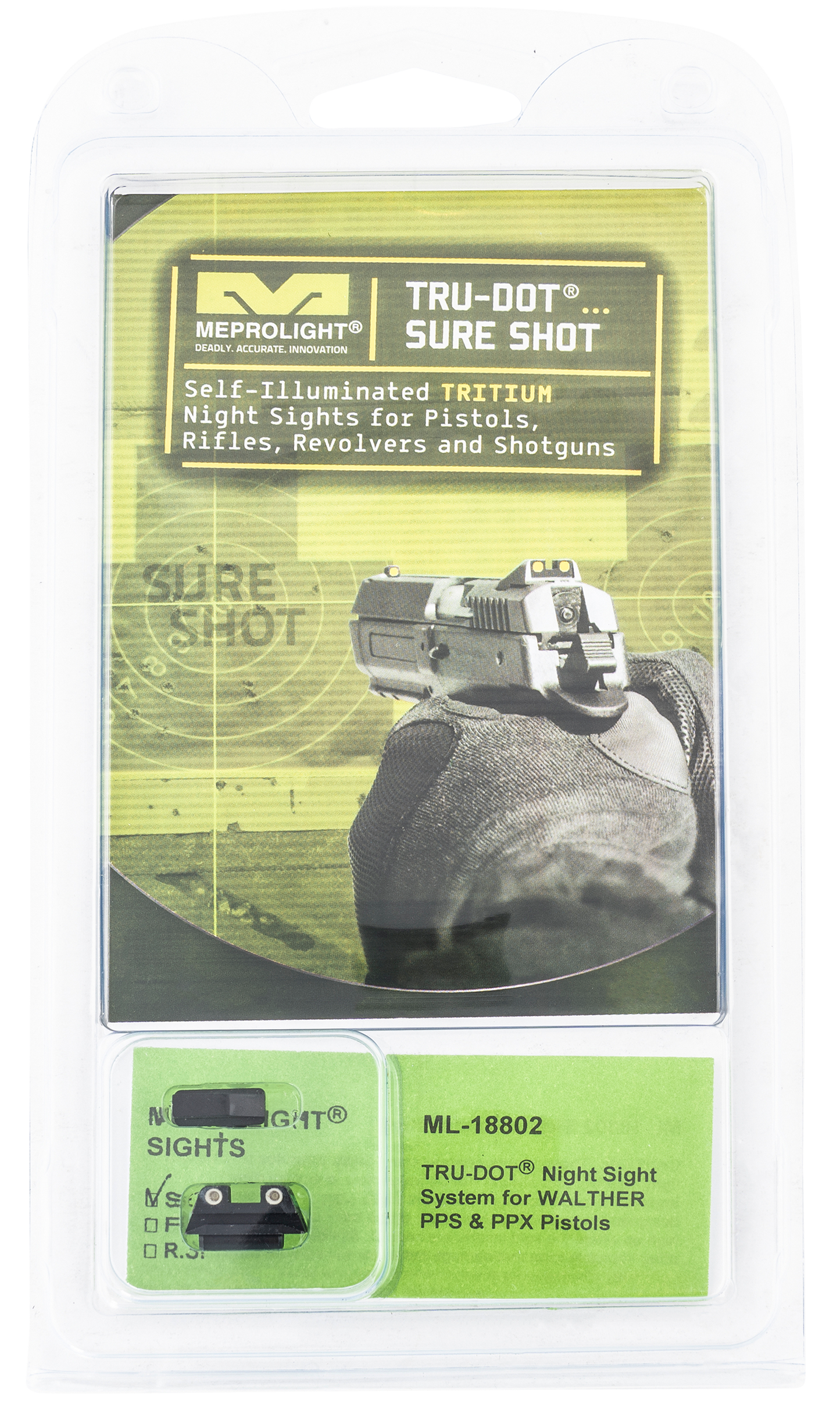 Mepro Usa Llc Mepro Tru-dot Fixed Sights, Mepro 188023101   Trudot Walther Pps/ppx   Grn/grn