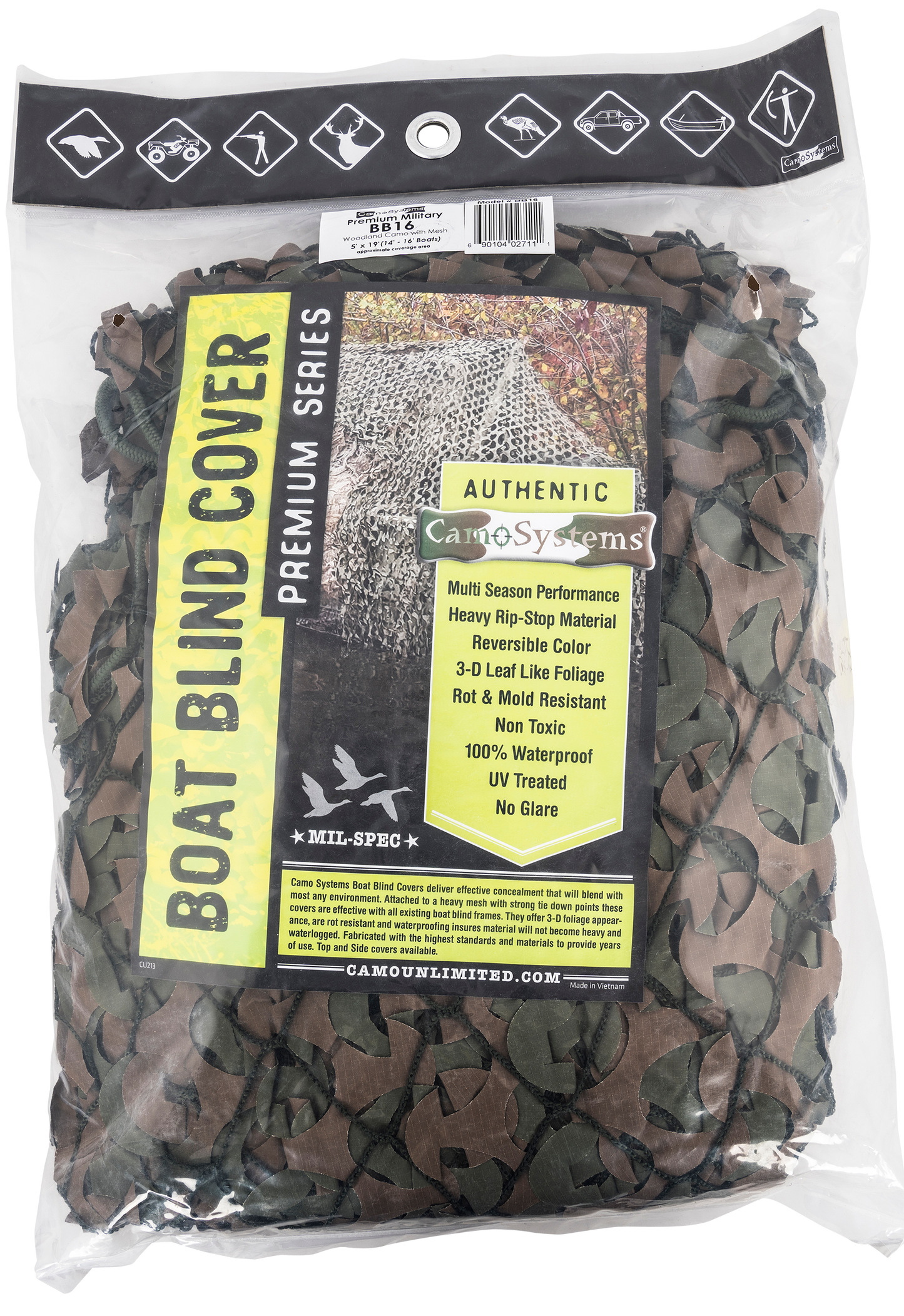 Camo Unlimited Military, Camo Bb16    Military      14-16 Boat W/mess Attch
