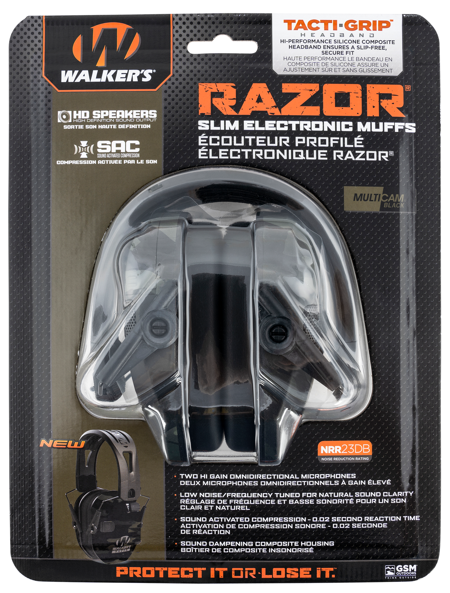 Walkers Game Ear Razor, Wlkr Gwp-rsemrh-mccg Razr Muff Tacti-grip Grycam