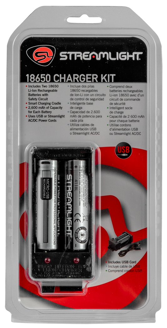 Streamlight 18650  Battery Charger, Stl 22010  18650 Charger Kit Usb W/2 18650 Batts