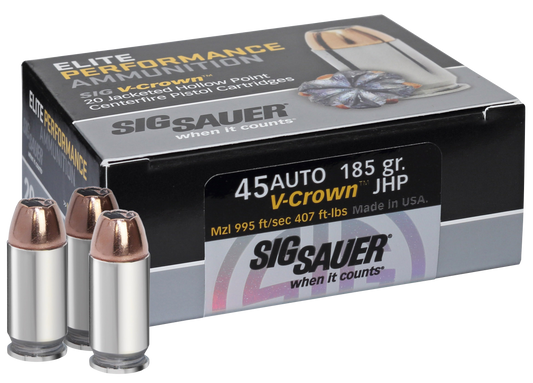 Sig Sauer Elite V-crown, Sig E45ap0-20     45      185 Jhp Vcrwn      20/10