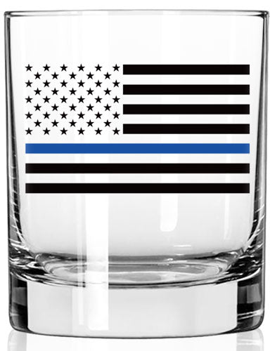 2 Monkey Whiskey Glass - Thing Blue Flag (police Flag)