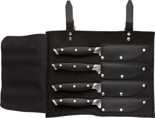 Browning Steak Knife Set 4pc - 4.25" Blade W/leather Roll Sth