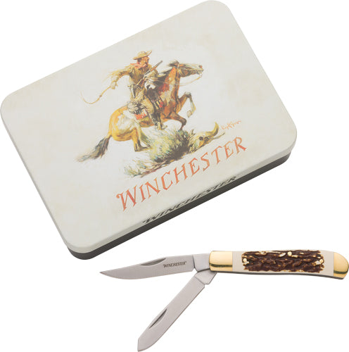 Winchester Knife 6.25" Oal - Stag Trapper W/knife Tin