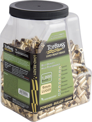 Top Brass Once Fired Unprimed - Brass 9mm 1000ct Jug