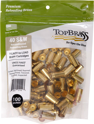 Top Brass Once Fired Unprimed - Brass .40sw 100ct Pouch