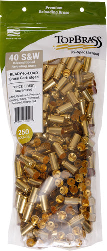 Top Brass Once Fired Unprimed - Brass .40sw 250ct Pouch