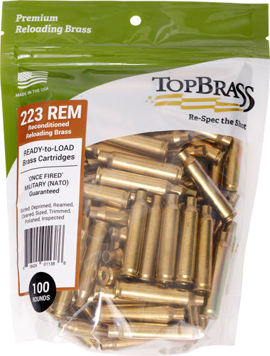 Top Brass Once Fired Unprimed - Brass .223 Rem 100ct Pouch