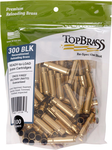 Top Brass Once Fired Unprimed - Brass .300 Aac 100ct Pouch