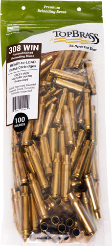 Top Brass Once Fired Unprimed - Brass .308 Win 100ct Pouch