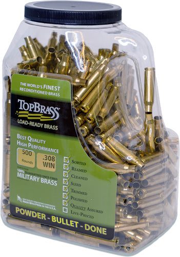Top Brass Once Fired Unprimed - Brass .308 Win 500ct Jug
