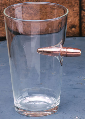 2 Monkey Bullet Pint Glass - With A .50 Cal Bullet