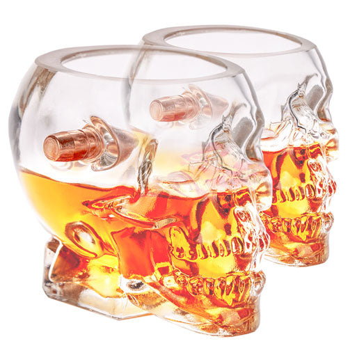 2 Monkey Skull Whiskey Glass - With A .308 Bullet 2-pack