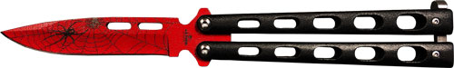 Bear & Son Butterfly Knife - 3.58" Widow Series Red/blk Spr